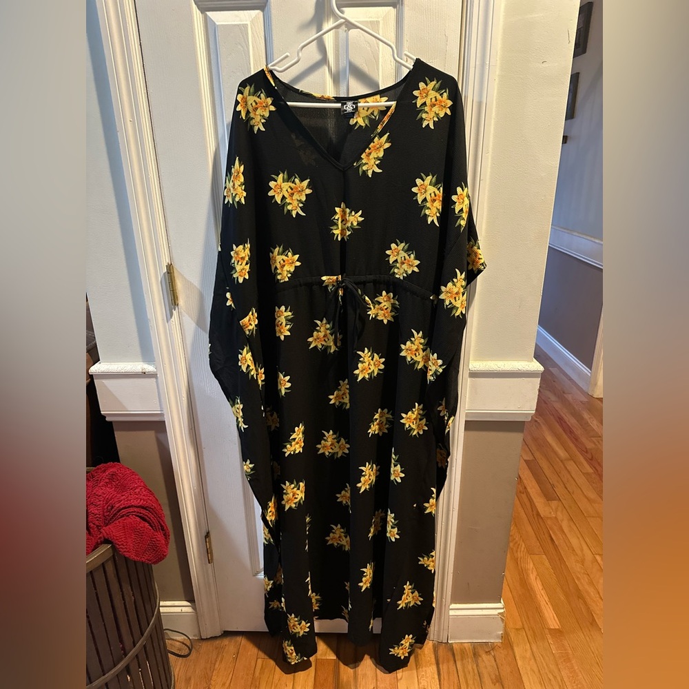 Agnes & Dora Black Yellow Floral Take‎ Me To Paradise Kaftan Maxi Dress XL